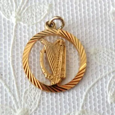 VTG 9kt Gold GEORG JENSEN IRISH HARP Landmark Travel Charm IRELAND • $124.95