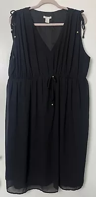 H&M Mama Black Chiffon Lined Drawstring Maternity Dress Size XL UK 16 18 • £5.99