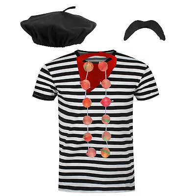 Deluxe Mens Complete French Man Stag Night Waiter Fancy Dress Costume Outfit Lot • £16.99