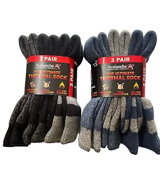 Lot Of 6 PAIRS AVALANCHE MEN ULTIMATE THERMAL CREW SOCKS 6-12 SHOE SIZE • $19.99