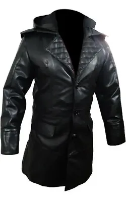 Mens Real Leather Trench Coat Matrix Steampunk Style Leather Hooded Jacket • £102.99