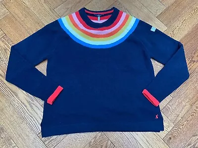 Womens Joules Seaport Blue Rainbow Pattern Long Sleeved Jumper UK 14 • £14.99