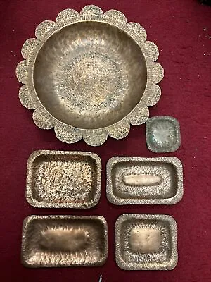 Lot Vintage Hammered Copper Serving Trays Arts Crafts Brutalist • $39