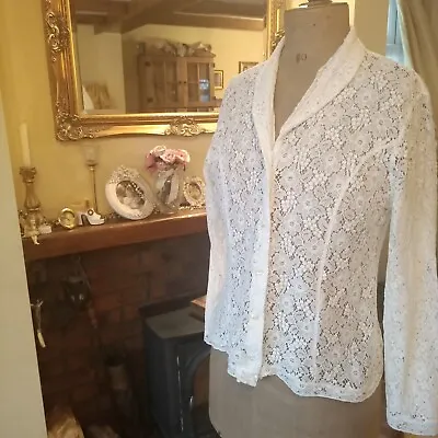 Next Size 12 Blouse Lace Fitted. Long Sleeve Collar Cream For Special Occasion • £5.75