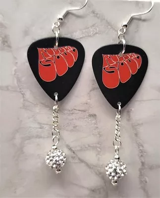 The Beatles Rubber Soul Guitar Pick Earrings With White Pave Bead Dangles • $6