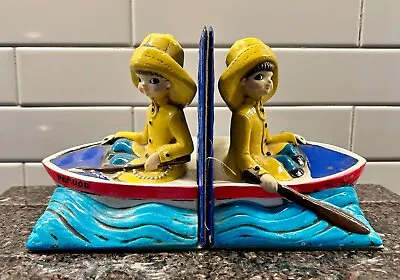 Vintage Earl Benard Book Ends 1960s Sailboats Child Figures Rare MCM Pequod • $20