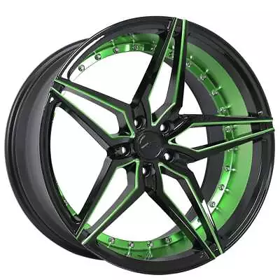 20  Ac Wheels Ac01 Gloss Black With Candy Green Inner Extreme Concave Rims (s10) • $1899