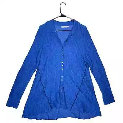 Habitat Crinkled Gauzy Women’s Tunic Blue Size M Button Front Art To Wear Boho • $24.95