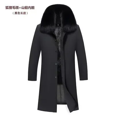 Winter Long Men Gold Mink Fur One-piece Mink Fur Collar Jacket Business Overcoat • $343.97
