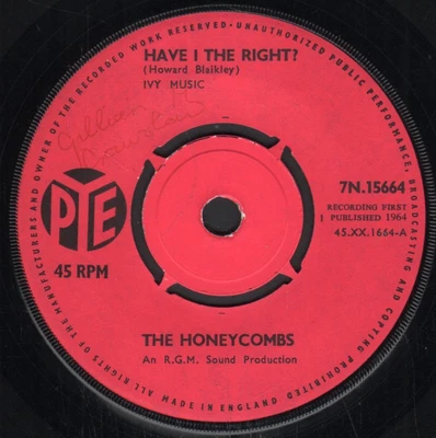 Honeycombs Have I The Right 7  Vinyl UK Pye 1964 Four Prong Label Design • £3.08