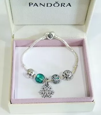 Genuine Pandora Heart Bracelet With Snowflake Charm & Beads *Mothers Day Sale • $109