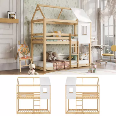 Wooden Bunk Beds House Cabin Bed Single Mid Sleeper 3FT Single Bed Frames Bases • £399.90