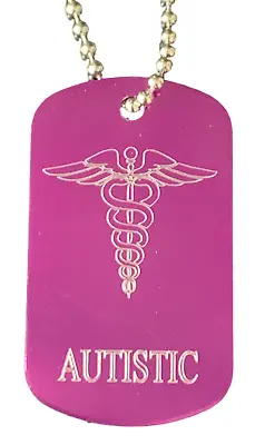 Personalised Autistic SOS Medical Alert ID Purple Tag ENGRAVED FREE • £5.99