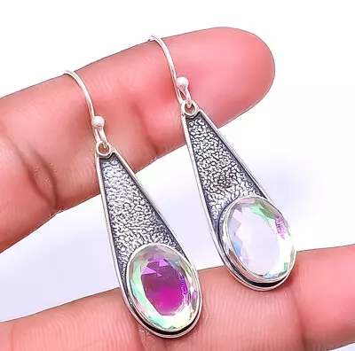 Aura Rainbow Mystic Fire Topaz Designer 925 Sterling Silver Earring 1.95  E62 • $20.40