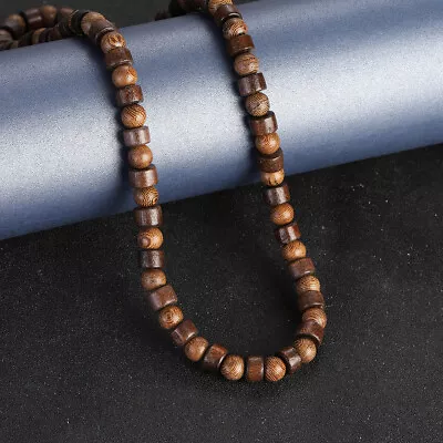 Men's Natural Wood Round Beaded Necklace Fashion Necklace 22'' • $3.99