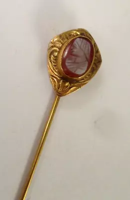 Vintage PS CO GOLD FILLED? CARVED SHELL CAMEO STICK HAT LAPEL PIN • $17.99