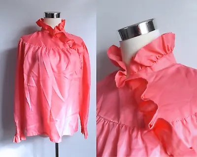 VTG 80s Womens M Secretary Professional Mod Ruffled Blouse OOAK Vintage Preppy • $5.99