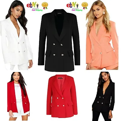 £13.99 • Buy Women's Double Breasted Suit Blazer Duster Coat Jacket Gold Button Slim 8-26  