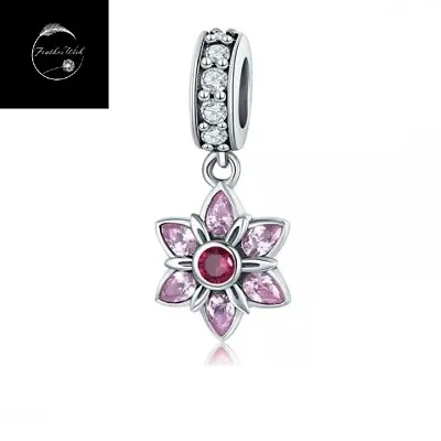 Genuine Sterling Silver 925 Cherry Blossom Flower Dangle Charm For Bracelets • £16.99