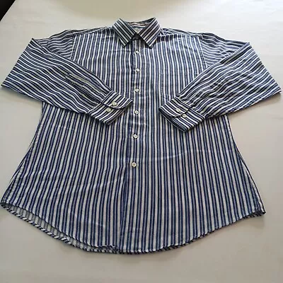 Van Heusen Fitted Men's White & Blue Stripes Cotton Blend Button Up Shirt Size M • $18.99
