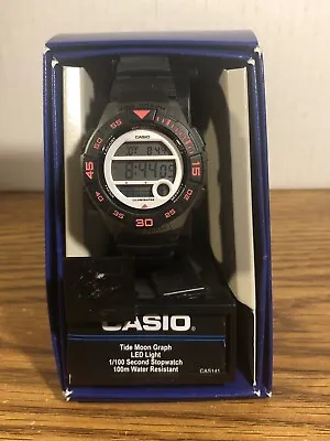 CASIO Round Tide Moon Graph Red LED Light Stopwatch Water Resistant NEW LADIES • $16.99