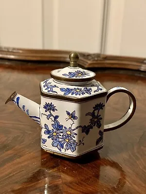 KELVIN CHEN Enamel Copper Handpainted Miniature Teapot Floral 1999 No. 250 • $45