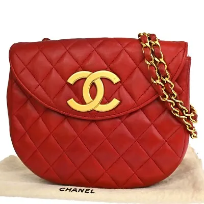 CHANEL CC Logo Mini Matelasse Chain Shoulder Bag Leather Red GHW 620RJ382 • $1680
