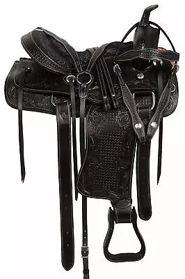 Leather Western Barrel Racing Horse Saddle Tack Black. (Size 14 -18 ) • $369