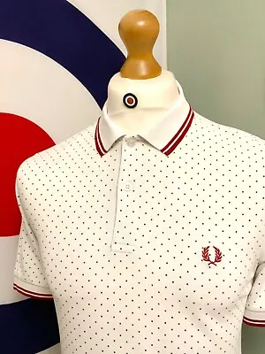 £24.99 • Buy Fred Perry Polka Dot Twin-Tipped Polo Shirt - Medium (Slim-Fit), White  - Mod