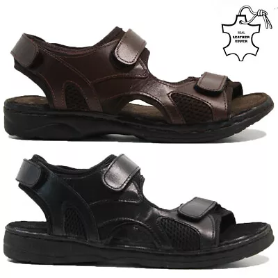 Mens Leather Sandals Comfort Shoe Sports Walking Sandals - Size UK 7-12 • £11.99