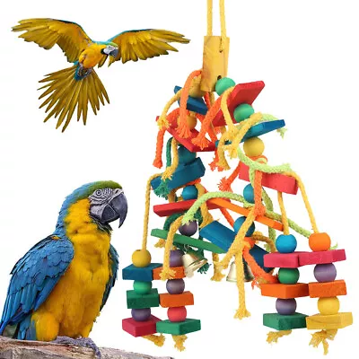 Large Parrot Pet Bird Toys Budgie Perch Cockatiel Chew Hanging Cage Wooden HU • £9.47