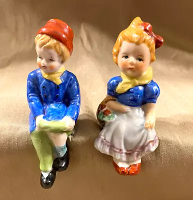 MCM 2 Vintage Porcelain Boy & Girl Shelf Sitter Figurines Made In Japan • $12