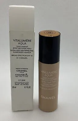 Chanel Vitalumiere Aqua Ultra Light Perfecting Makeup SPF 15 ~ 91 CARAMEL ~ NIB • $12.99