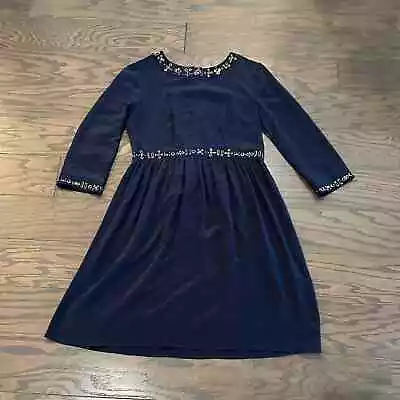Vanessa Bruno Athe Embelished Creepe De Chine Navy Silk Dress Size Small 36  • $78