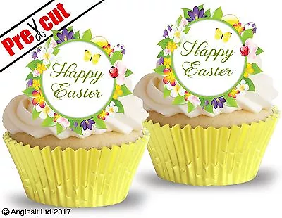 Pre-cut Happy Easter Edible Wafer Paper Cup Cake Party Toppers Decorations • £3.99