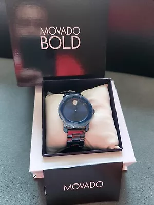 NWT Movado Bold 3600756 Blue Ceramic Crystal Swiss Women's 36mm Watch • $414.99