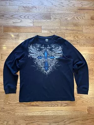 VTG MMA Elite Shirt Mens XL Thermal Waffle Knit Cross Gothic Grunge Cross Black • $42