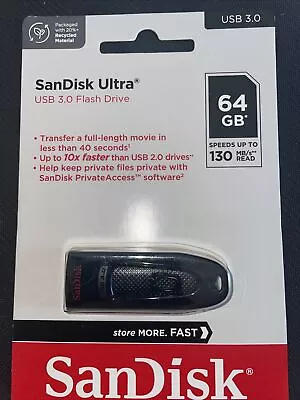 SanDisk Ultra CZ48 64GB USB 3.0 Flash Thumb Drive 130MB/s • $9.30