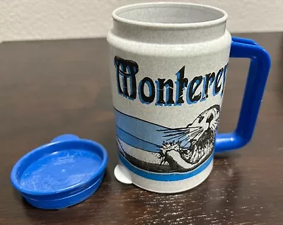 Vintage Monterey Blue And Grey Plastic Drink Cup Insulated With Lid Travel Mug • $6