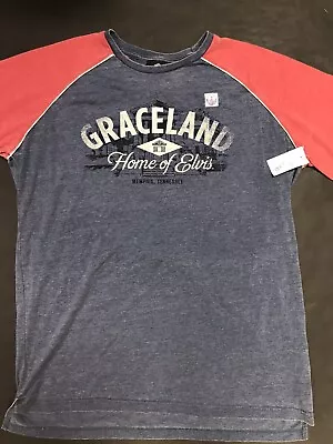 Graceland Label - GRACELAND Home Of ELVIS PRESLEY SS Raglan Red/Blue XL NEW • $28