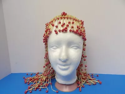 Vintage 1970's Crochet Beaded Head Piece Headdress Pink Beads Embellished • $14