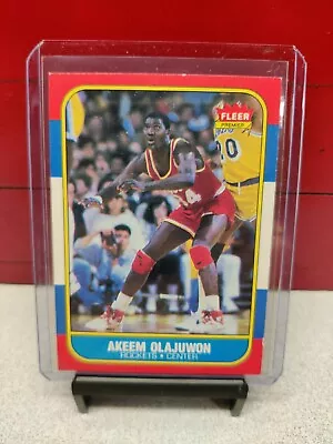 1986 87 Fleer Basketball # 82 Akeem Olajuwon Rc Rookie Card Nm • $40