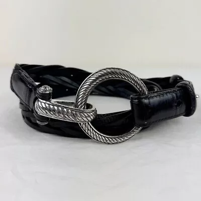 Brighton Vintage Black Leather Braided O-ring Belt • $44