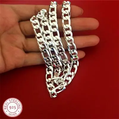 Thick Sterling Silver Figaro Chain Necklace 925 Solid Men Jewelry Fashion Italy • $14.99