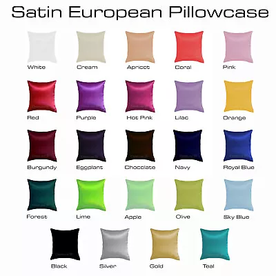 Satin European Pillowcase - 24 Colours - 65cm X 65cm • $18