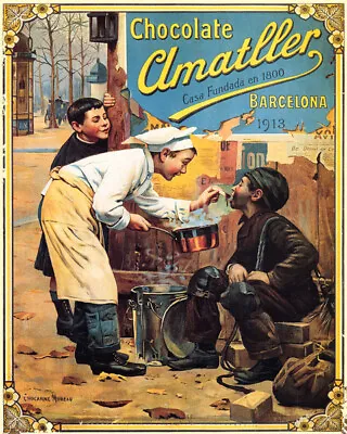 Poster Chocolate Amatller Barcelona 1913 Street Chef Cook Vintage Repro Free S/h • $11.90