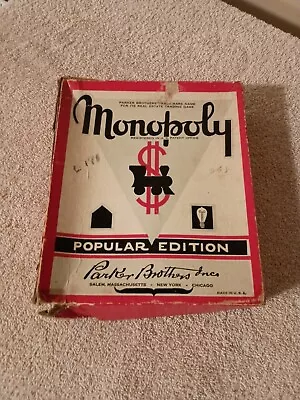 Vintage Monopoly Game 1950s  Popular Edition Red Box Wood Pieces No Board • $19.89