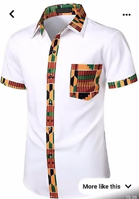 Men African Dashiki Ethnic Short Sleeve Casual Formal Tribal Shirts Tops • £14.99