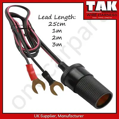 Female Cigarette Lighter Socket Extension Power Cable Fork Terminals 1m 2m 3m • £4.74