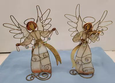 Angels Mother Of Pearl Shell & Gold With Violin Holiday Décor 10  Tall Set Of 2 • $19.99